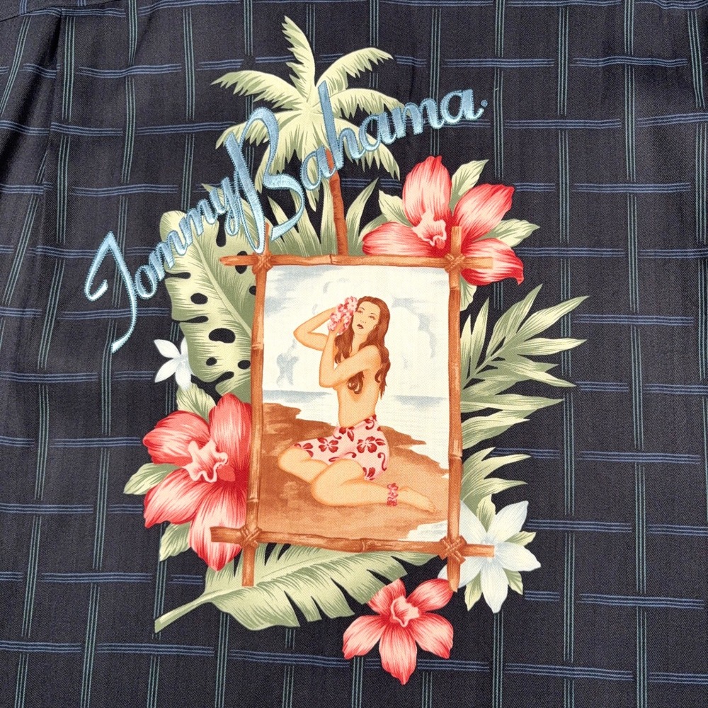 Tommy Bahama Silk Hula Girl Shirt Mens Size XL Black Short Sleeve NEW